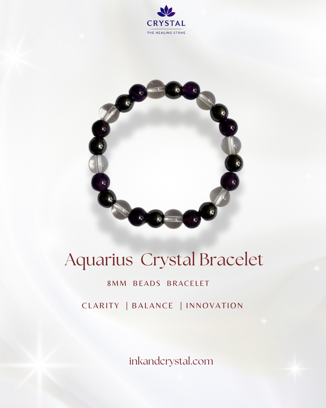 Aquarius Crystal Bracelet – Enhance Wisdom, Clarity & Grounded Energy